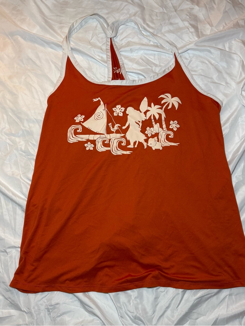 Disney Rust Orange Racerback Tank with White Island Graphic
